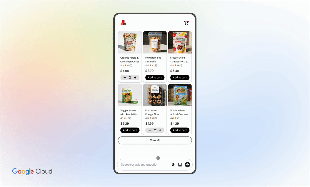 UI of conversational agent being able to search for items with images and also give information on product availability in store and store hours