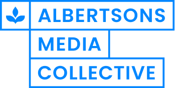 Albertsons Cos. logo in blue with boxes around each word