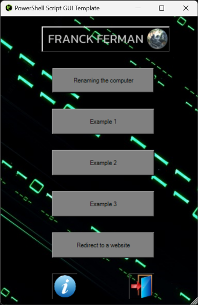 PowerShell Script GUI Template main menu Demo Screenshot