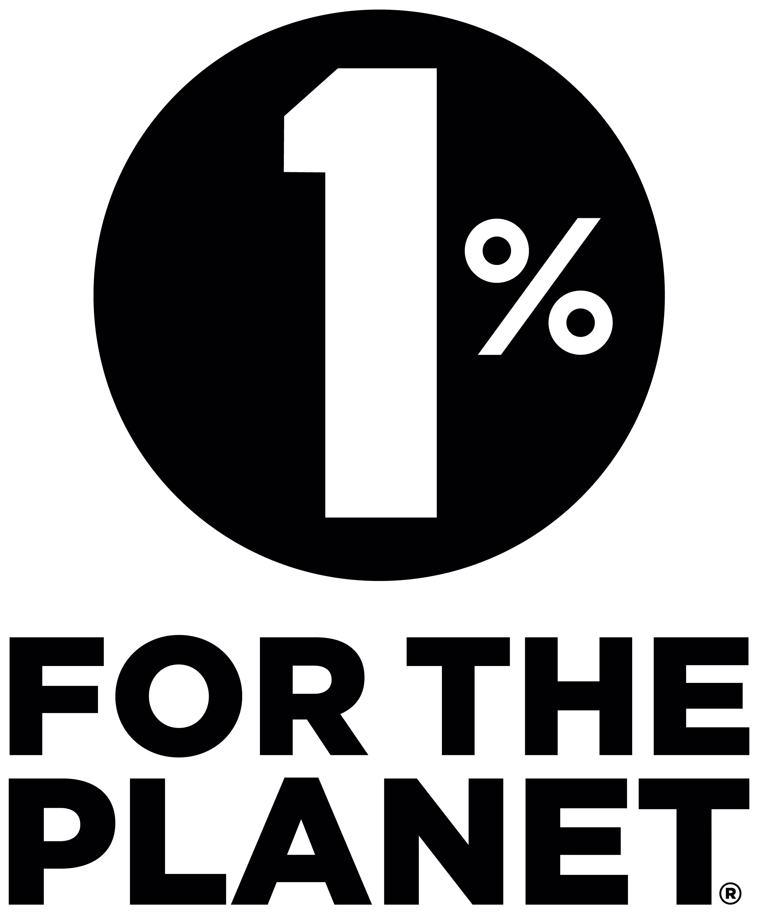 1% for the Planet Black Veritcal Logo