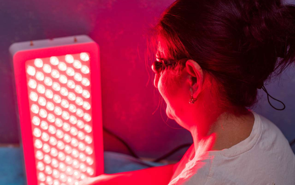During a red light therapy session, you expose your skin to a lamp, device, or laser that emits specific wavelengths of red and near-infrared light, typically using an LED