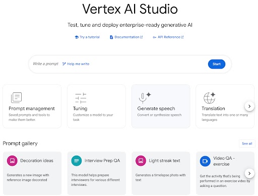 Image of web page for Vertex AI Studio