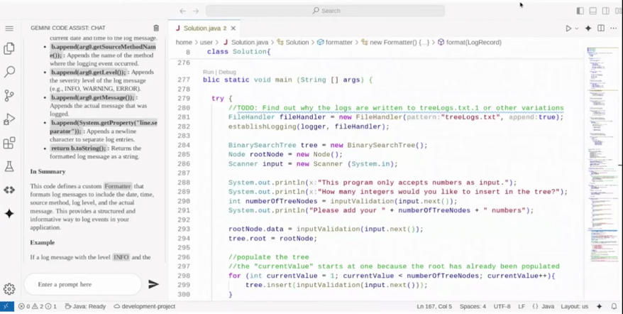 Gemini Code Assist chat example in IDE